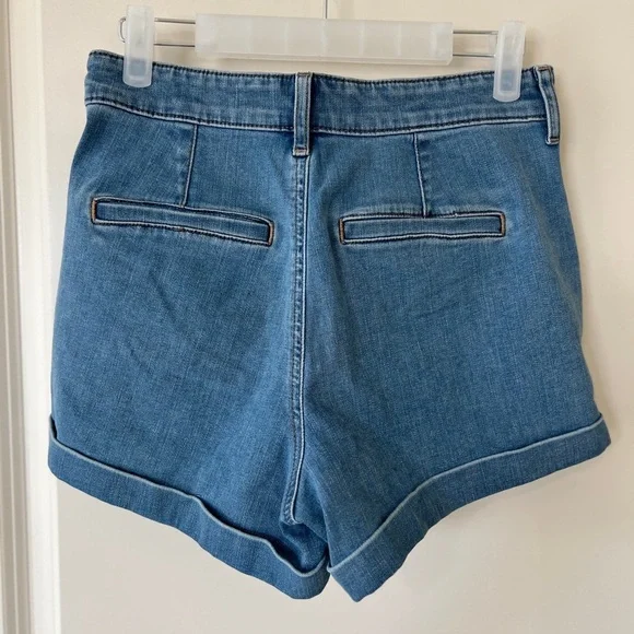 Express Blue Jean Shorts High-Waisted Relaxed Fit - Picture 4 of 6